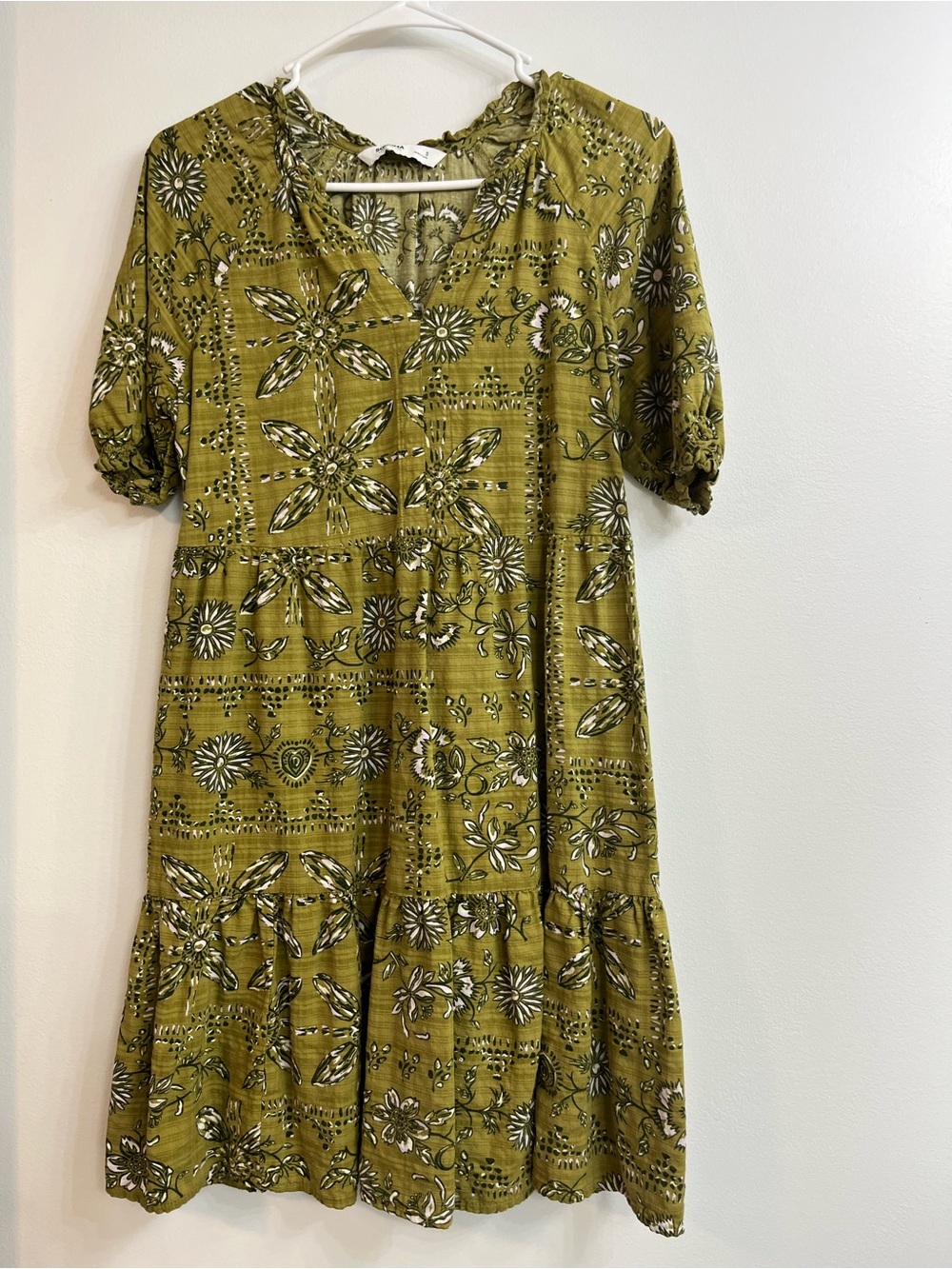 Green Floral Tie-Neck Midi Dress